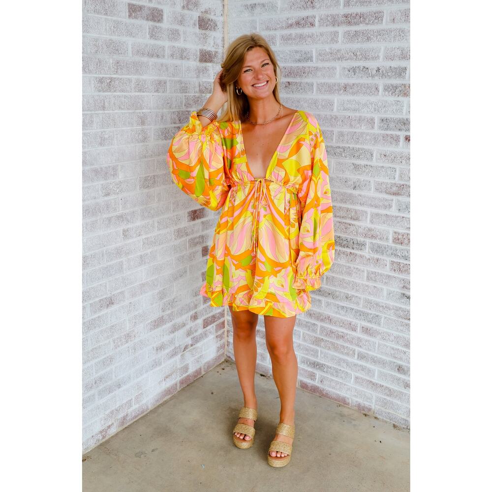 NWOT Meet Me In Santorini Multi-Color Xanthia Printed Dress